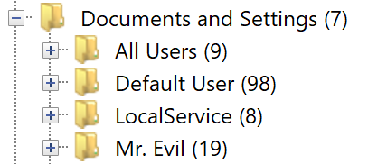 Documents and Settings: mr.evil folder