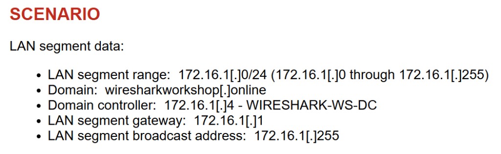 Scenario description showing LAN segment data